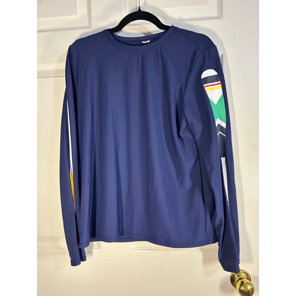 Crown Ivy Men Navy Blue Long Sleeve Crew Neck Shirt Paddle‎ Graphic Print